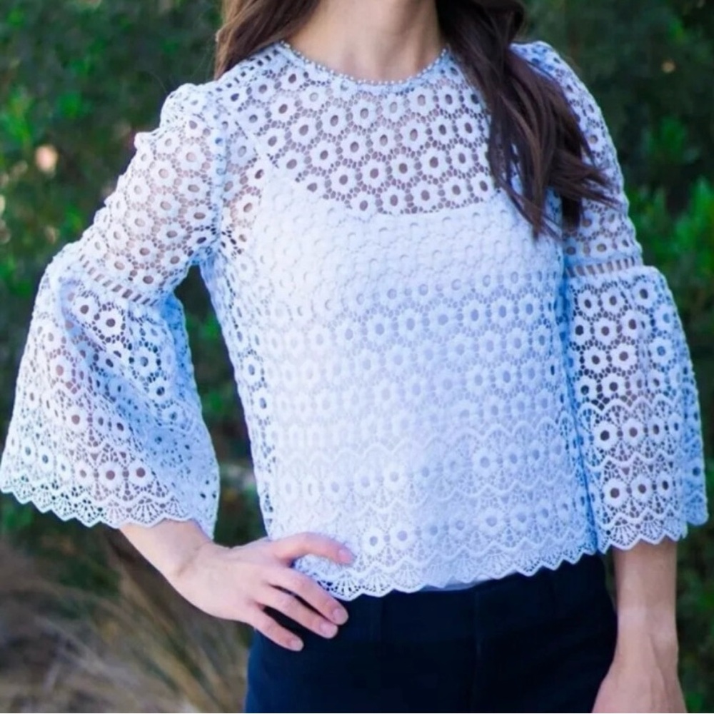 J. Crew Daisy Lace Bell Sleeve Blouse - 6